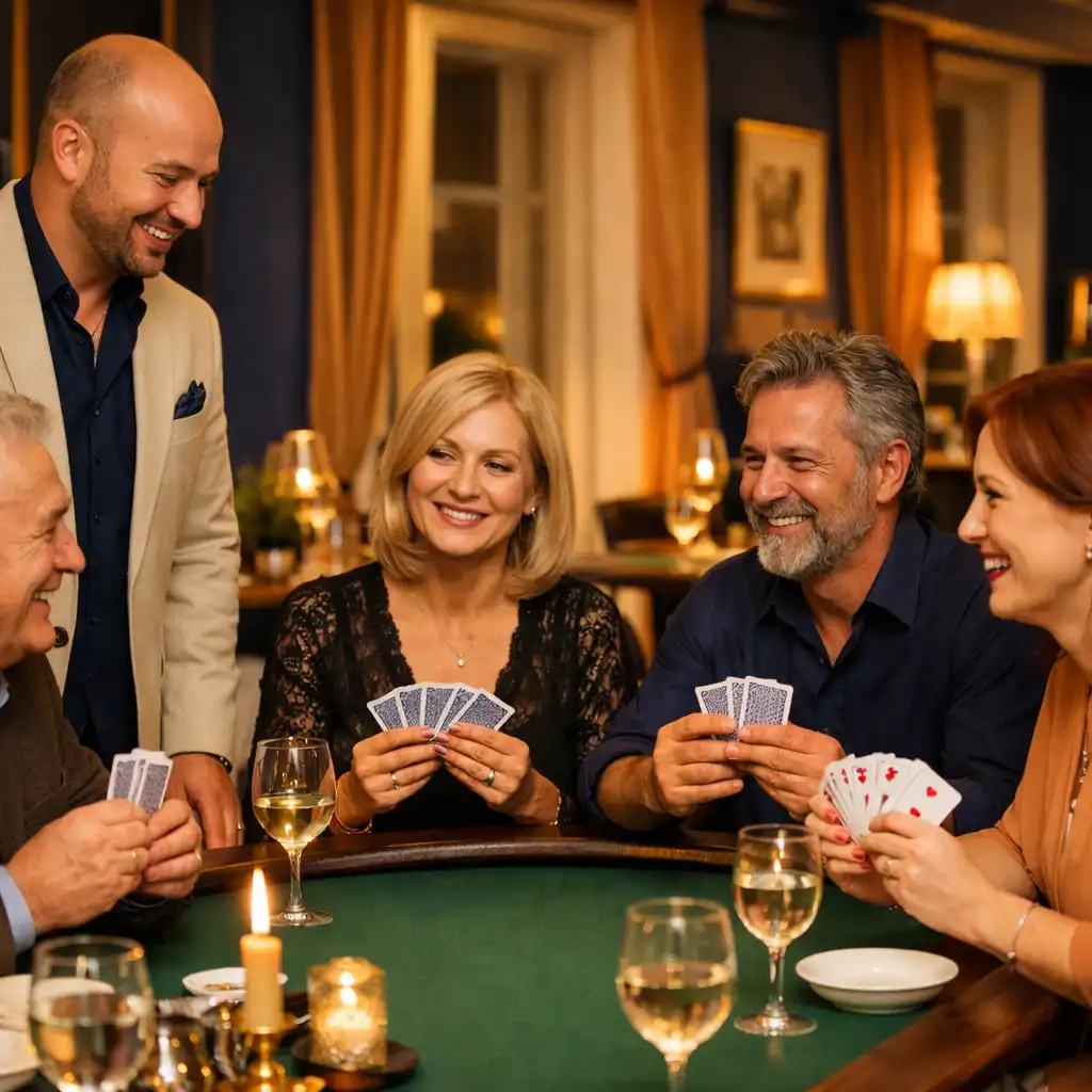 Prowadzony rekreacyjny wieczór przy kartach w restauracji